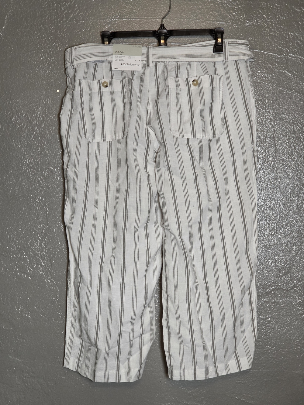 Liz Clairborne Womens L Crop Striped Paperbag Waist Wide-Leg Pants - White/Gray - Picture 3 of 11